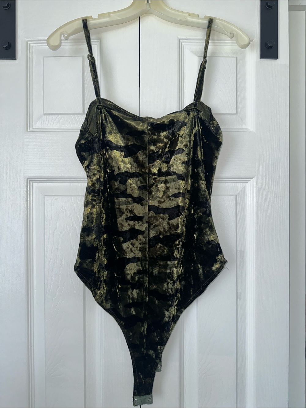 Forever 21 Olive & Black Camo Velvet Bodysuit - Picture 7 of 8